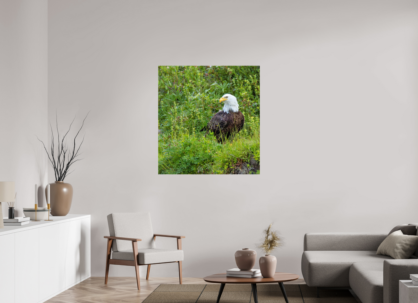 Grounded Majesty – Bald Eagle in Alaska’s Wilderness Nature Photography Print