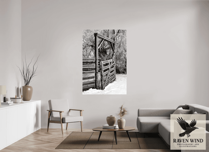 43 x 63.2″, Print on Canvas -ready to hang or stand on a shelf Winter Gate Black and White Nature Photography Print