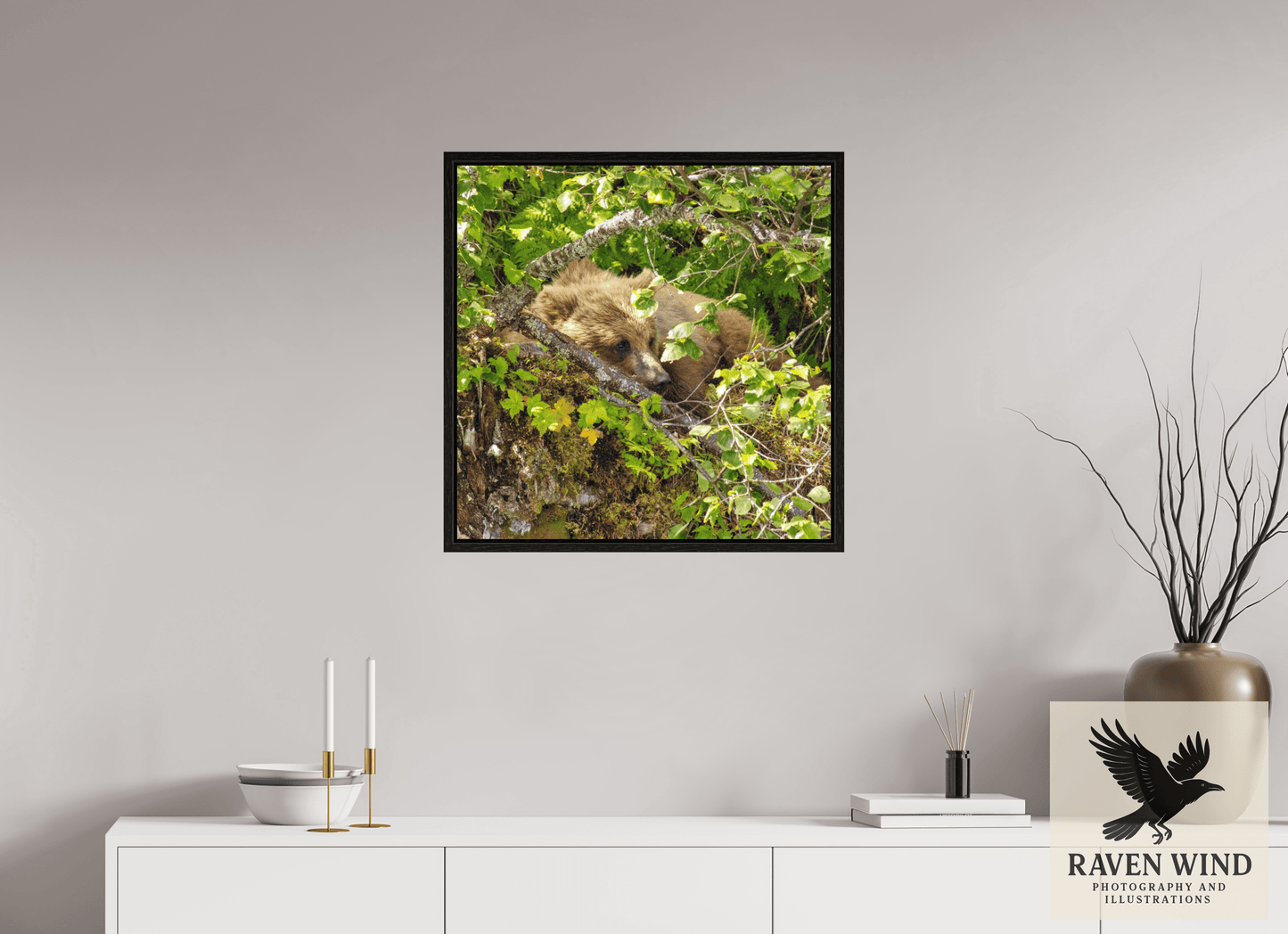 25 x 25″, Floater Frame - black oak frame - ready to hang Hide and Peek Nature Photography Print