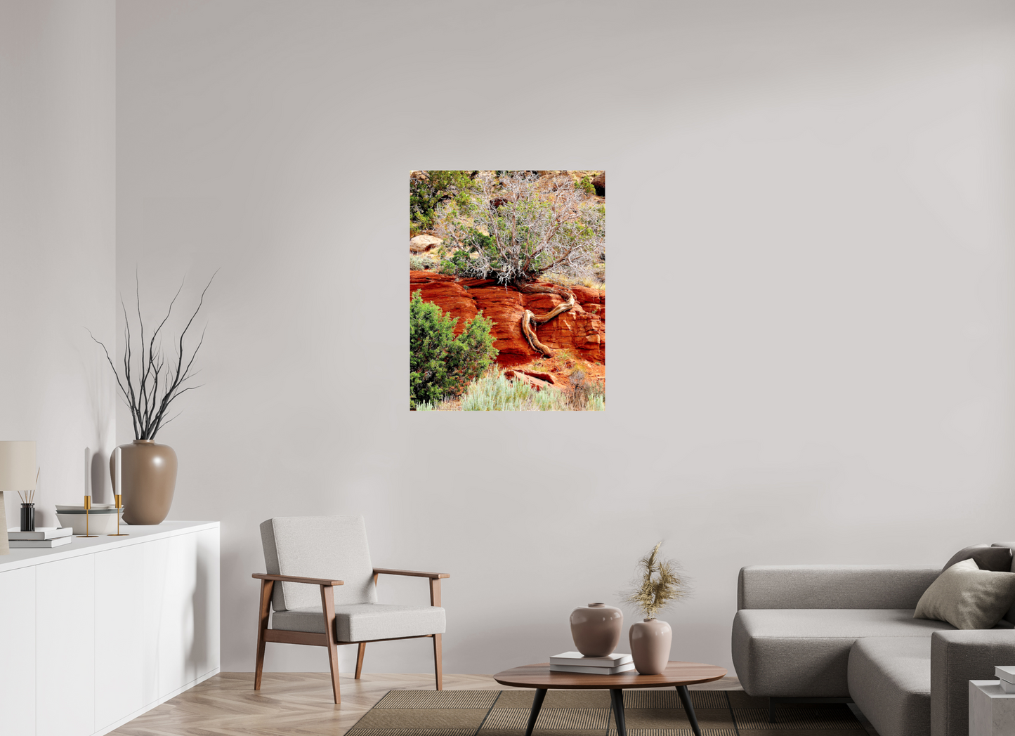 Resilient Roots – Twisted Tree in Red Rock Desert Fine Art Print