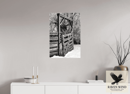20 x 29.4″, Print on Canvas -ready to hang or stand on a shelf Winter Gate Black and White Nature Photography Print