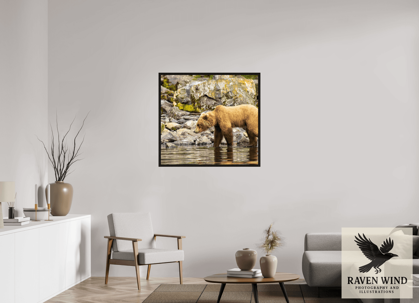 37.9 x 35″, Floater Frame - black oak frame - ready to hang Looking for Dinner Nature Photography Print