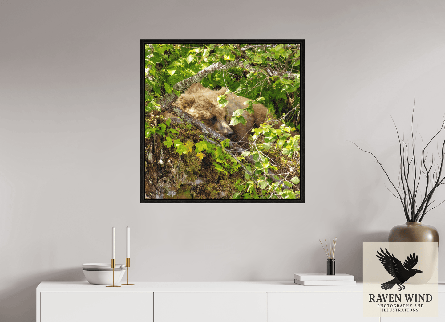 30 x 30″, Floater Frame - black oak frame - ready to hang Hide and Peek Nature Photography Print
