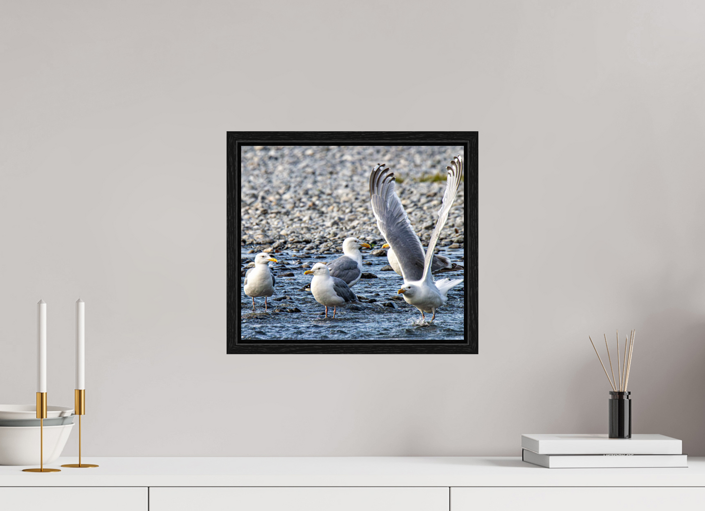 Wings in Motion – Seagulls on the Kasilof River, Alaska Nature Photography Print