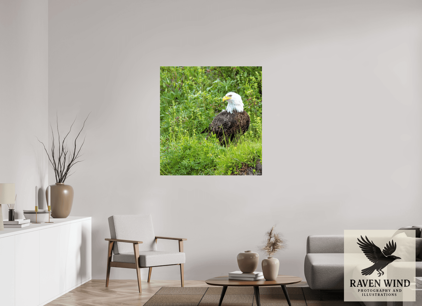 39 x 41.7″, Print on Canvas - ready to hang or set on a shelf Grounded Majesty - Alaskan Bald Eagle Nature Photography Print