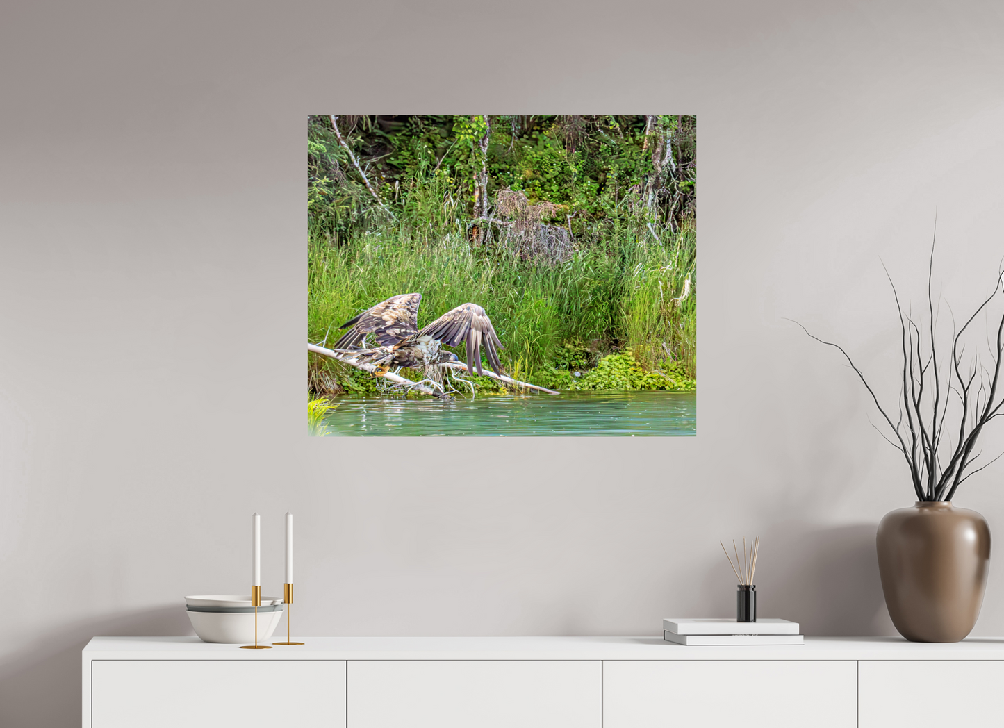 Skimming the Wild – Juvenile Bald Eagle Over the Kasilof River, Nature Photography Print