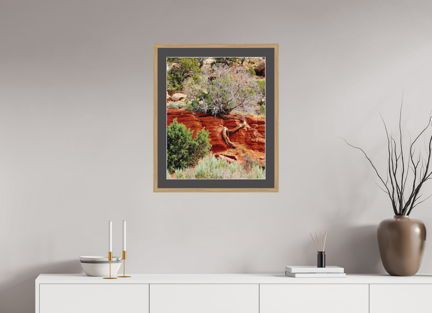 Resilient Roots – Twisted Tree in Red Rock Desert Fine Art Print