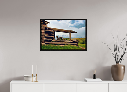 30 x 20″, Floater Frame with Black Oak Frame - ready to hang Cabin with a View Nature Photography Print