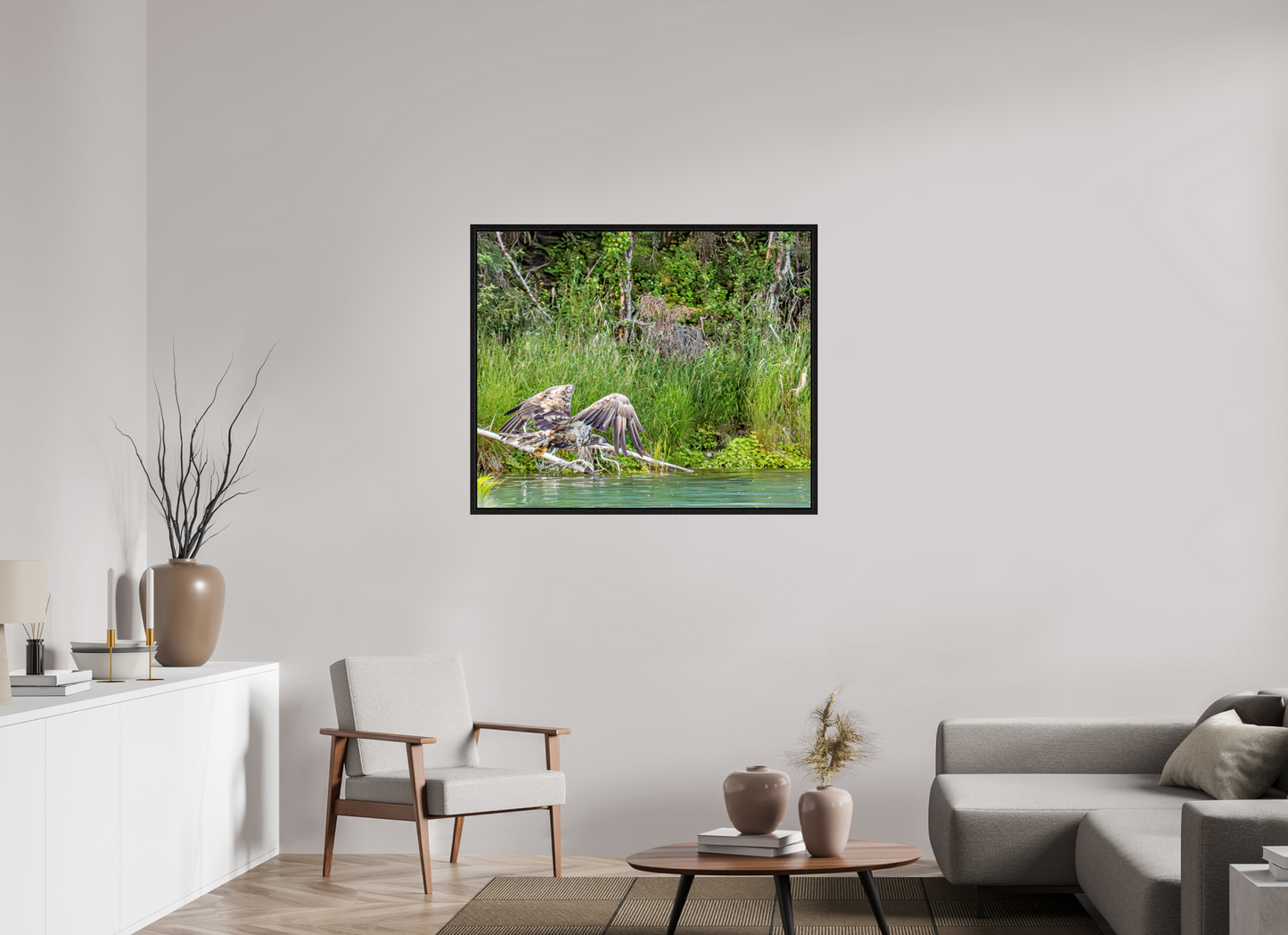 Skimming the Wild – Juvenile Bald Eagle Over the Kasilof River, Nature Photography Print