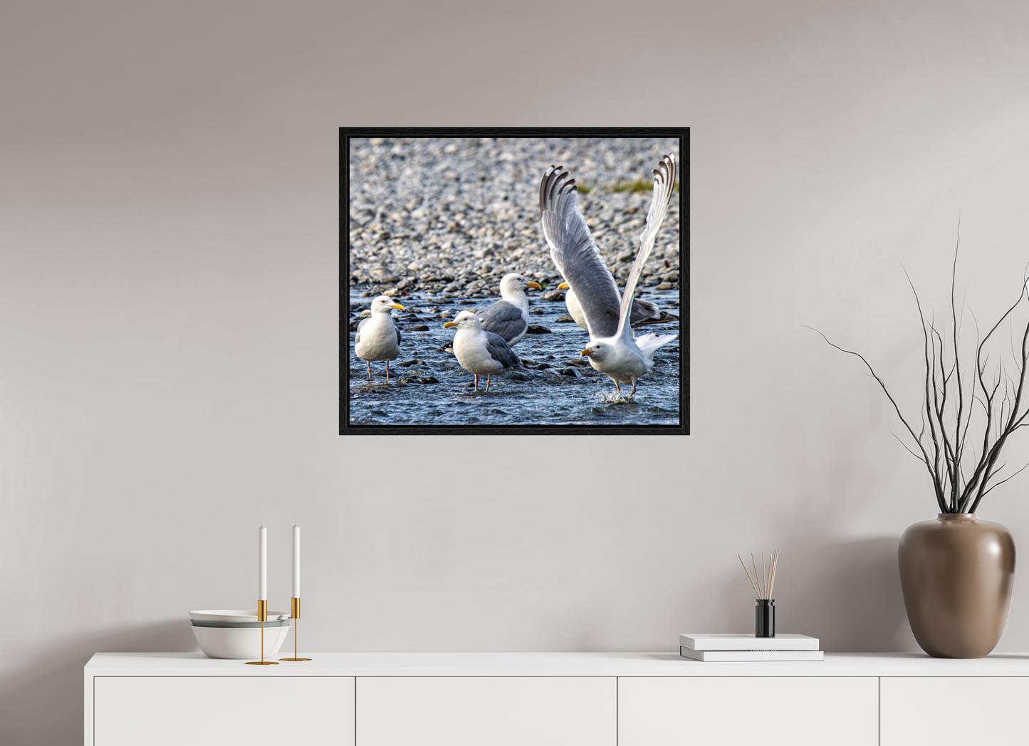 Wings in Motion – Seagulls on the Kasilof River, Alaska Nature Photography Print