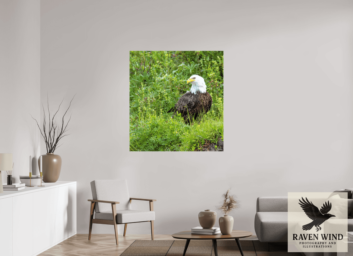43 x 46″, Print on Canvas - ready to hang or set on a shelf Grounded Majesty - Alaskan Bald Eagle Nature Photography Print