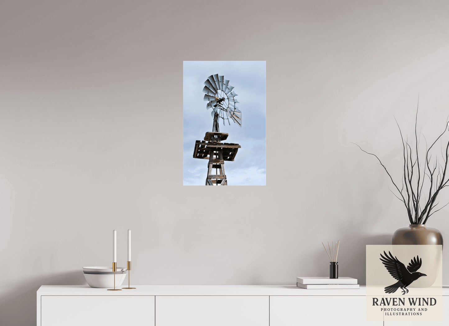 16 x 24″, Photo Print Under Acrylic Glass - ready to hang Rustic Windmill - Tribute to Americana Nature Photography Print