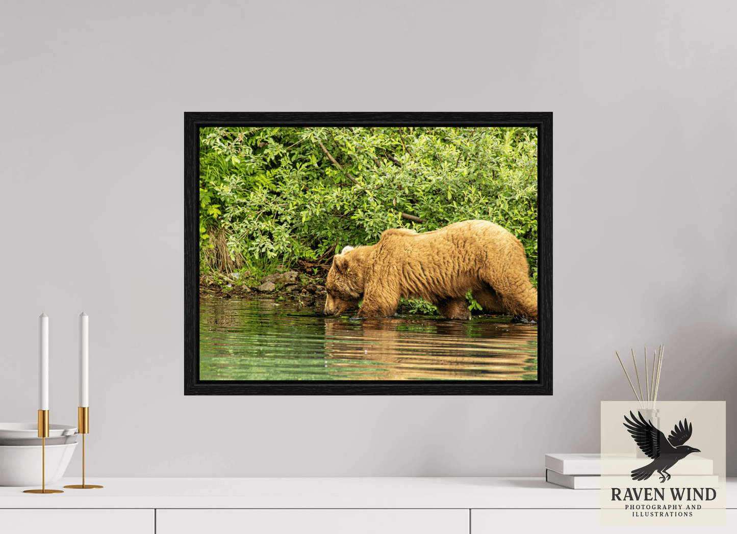 20 x 15″, Floater Frame - black oak frame - ready to hang Fishing Takes Patience Nature Photography Print