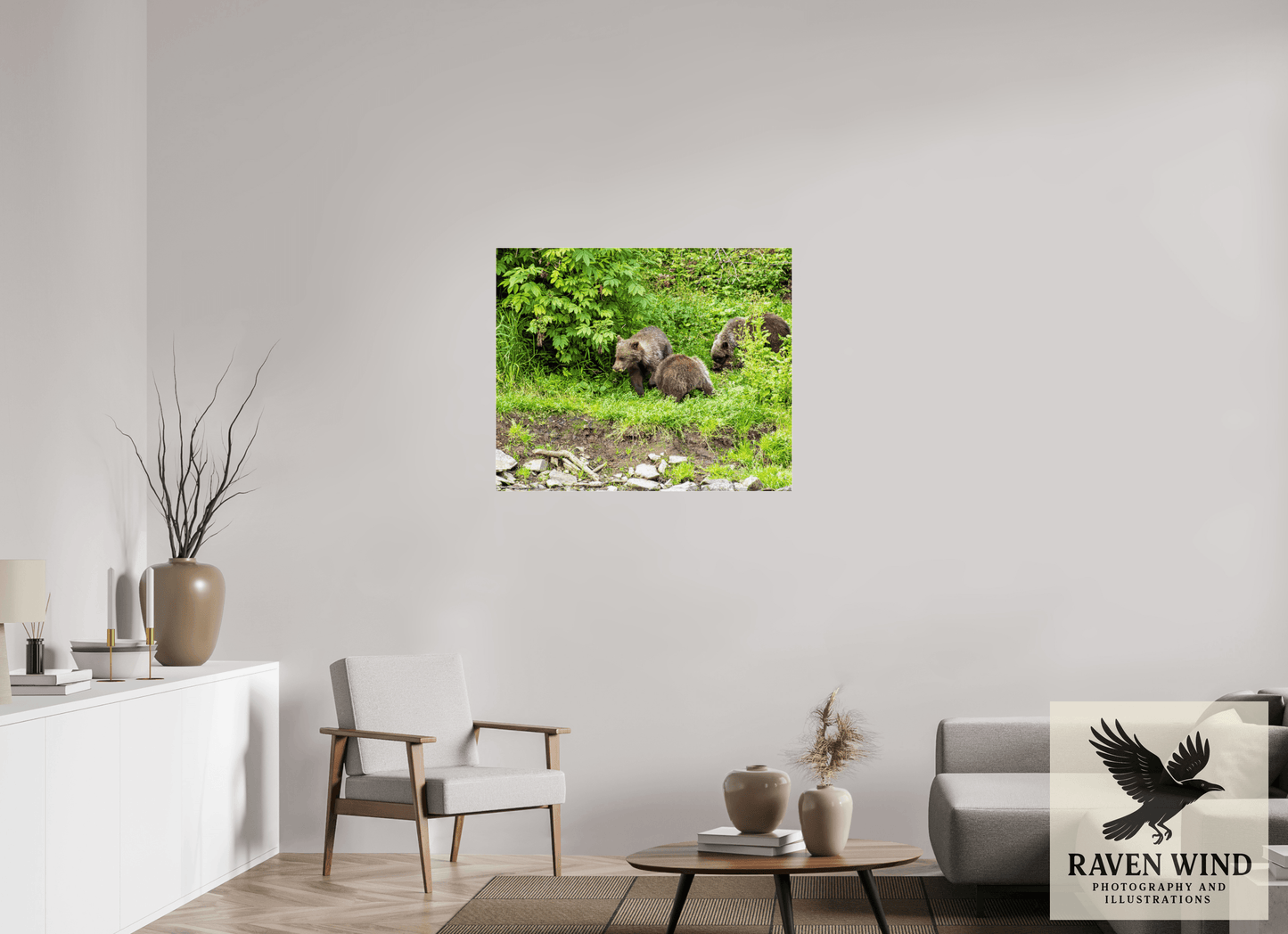 37.7 x 31″, Photo Print Under Acrylic Glass - ready to hang Brown Bear Triplets Nature Photography Print