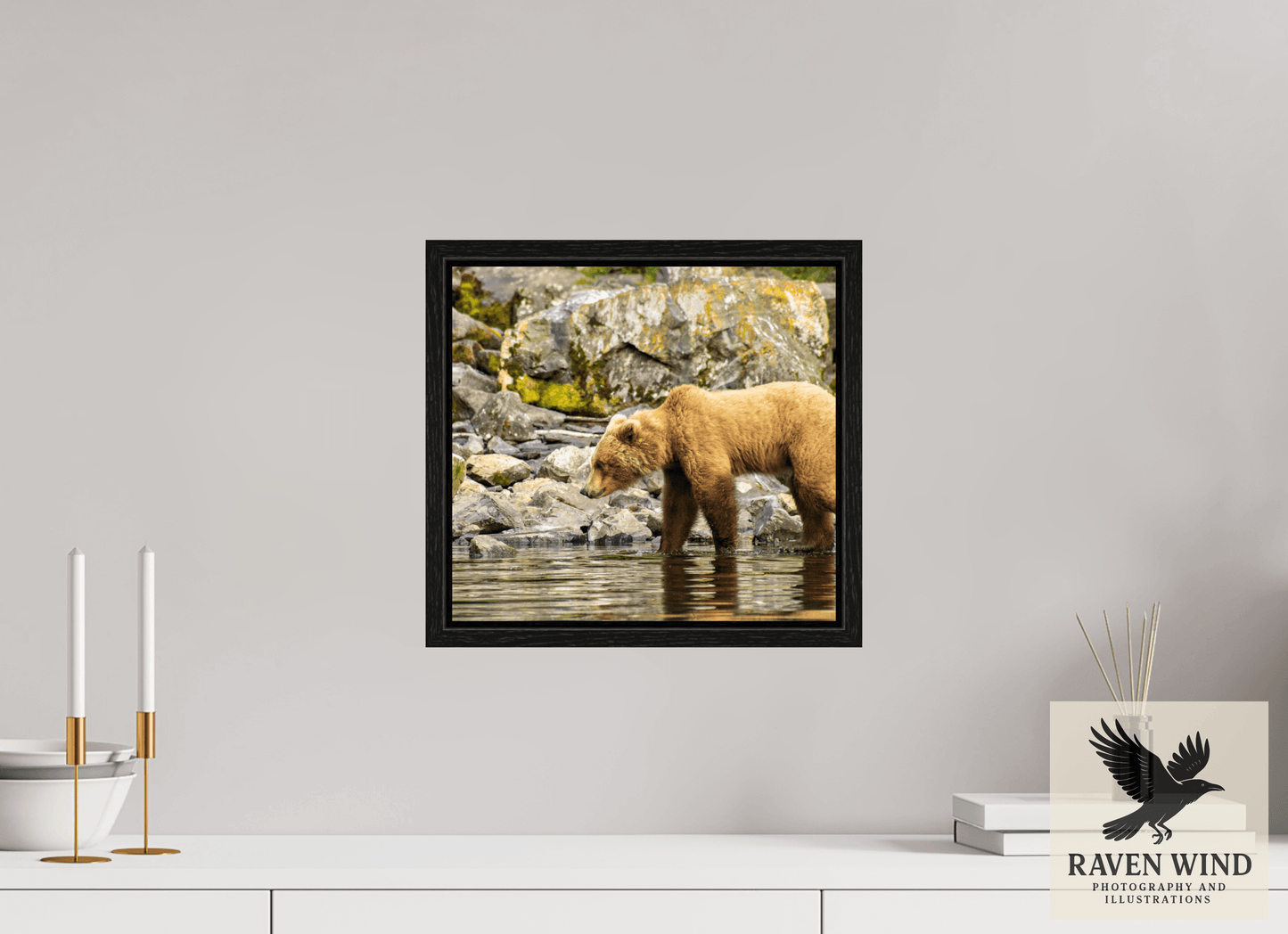 13 x 12″, Floater Frame - black oak frame - ready to hang Looking for Dinner Nature Photography Print