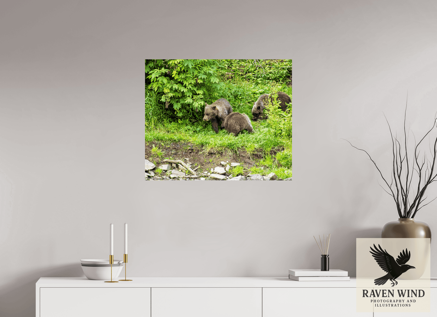29.2 x 24″, Fine Art Print on Pearl Texture - unframed (email for frame options) Brown Bear Triplets Nature Photography Print