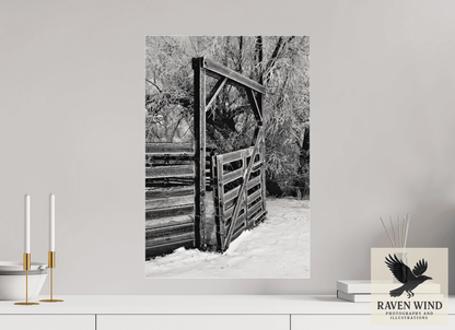 16 x 23.5″, Photo Print Under Acrylic Glass - ready to hang Winter Gate Black and White Nature Photography Print