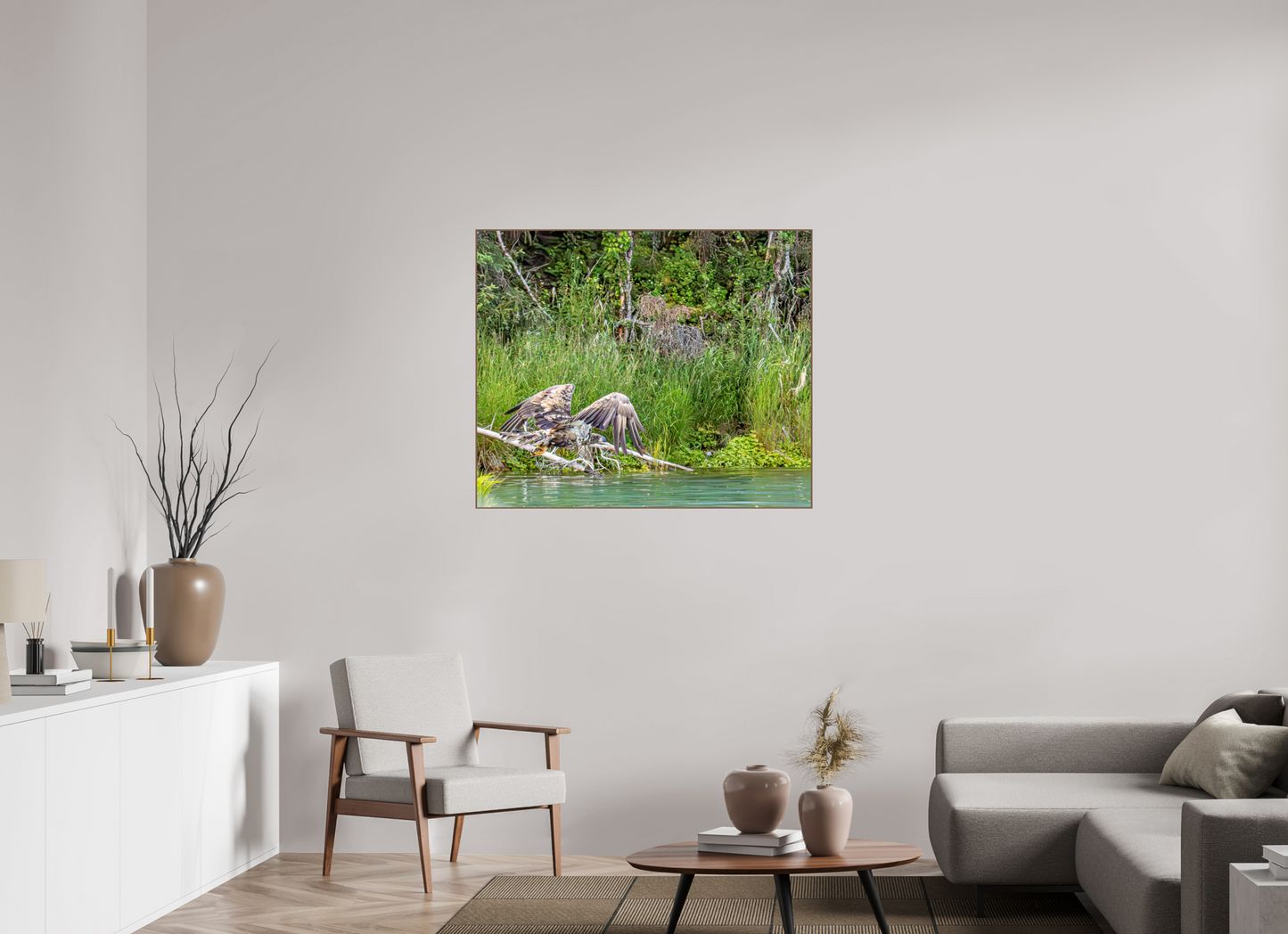 Skimming the Wild – Juvenile Bald Eagle Over the Kasilof River, Nature Photography Print
