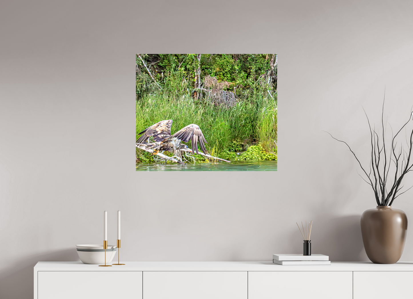 Skimming the Wild – Juvenile Bald Eagle Over the Kasilof River, Nature Photography Print