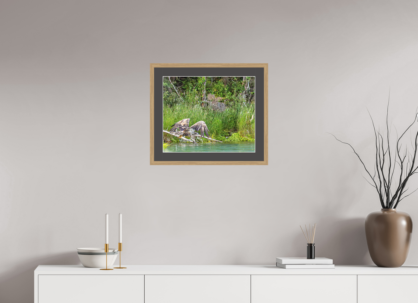 Skimming the Wild – Juvenile Bald Eagle Over the Kasilof River, Nature Photography Print