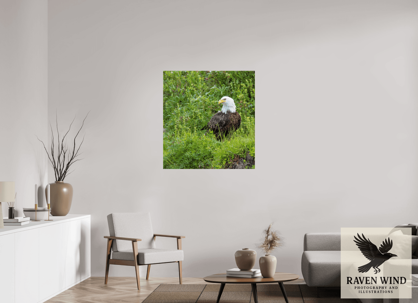 36 x 38.5″, Fine Art Print on Pearl Texture - unframed (email for frame options) Grounded Majesty - Alaskan Bald Eagle Nature Photography Print