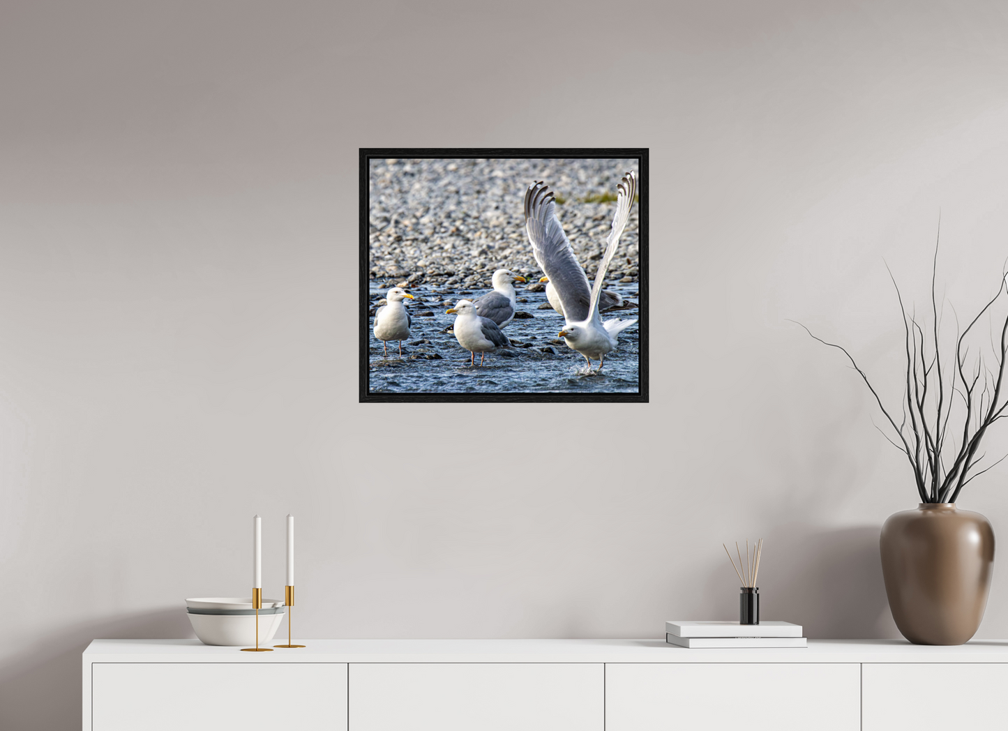 Wings in Motion – Seagulls on the Kasilof River, Alaska Nature Photography Print