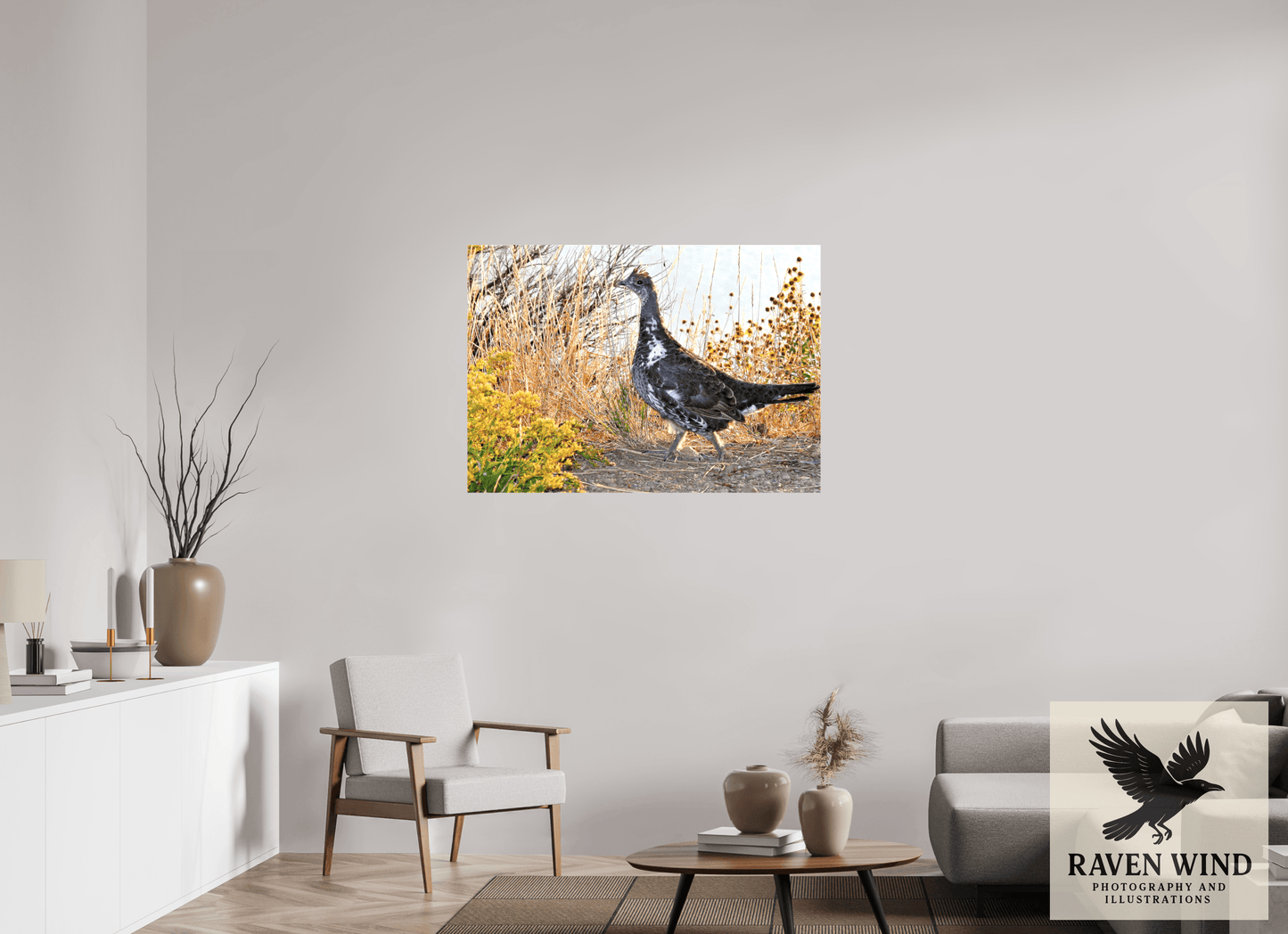 44.3 x 31″, Print on Canvas - ready to hang or set on a shelf Grounded Grace - a Wild Grouse Nature Photography Print