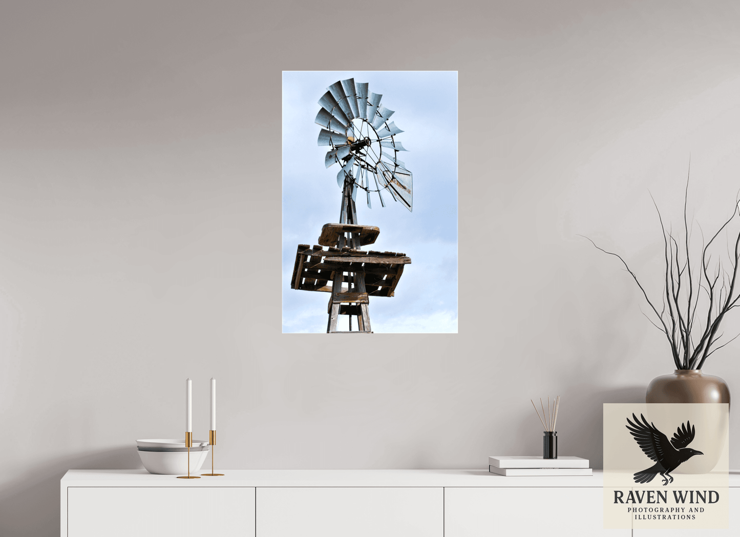 20 x 30″, Print on Canvas - ready to hand or set on a shelf Rustic Windmill - Tribute to Americana Nature Photography Print