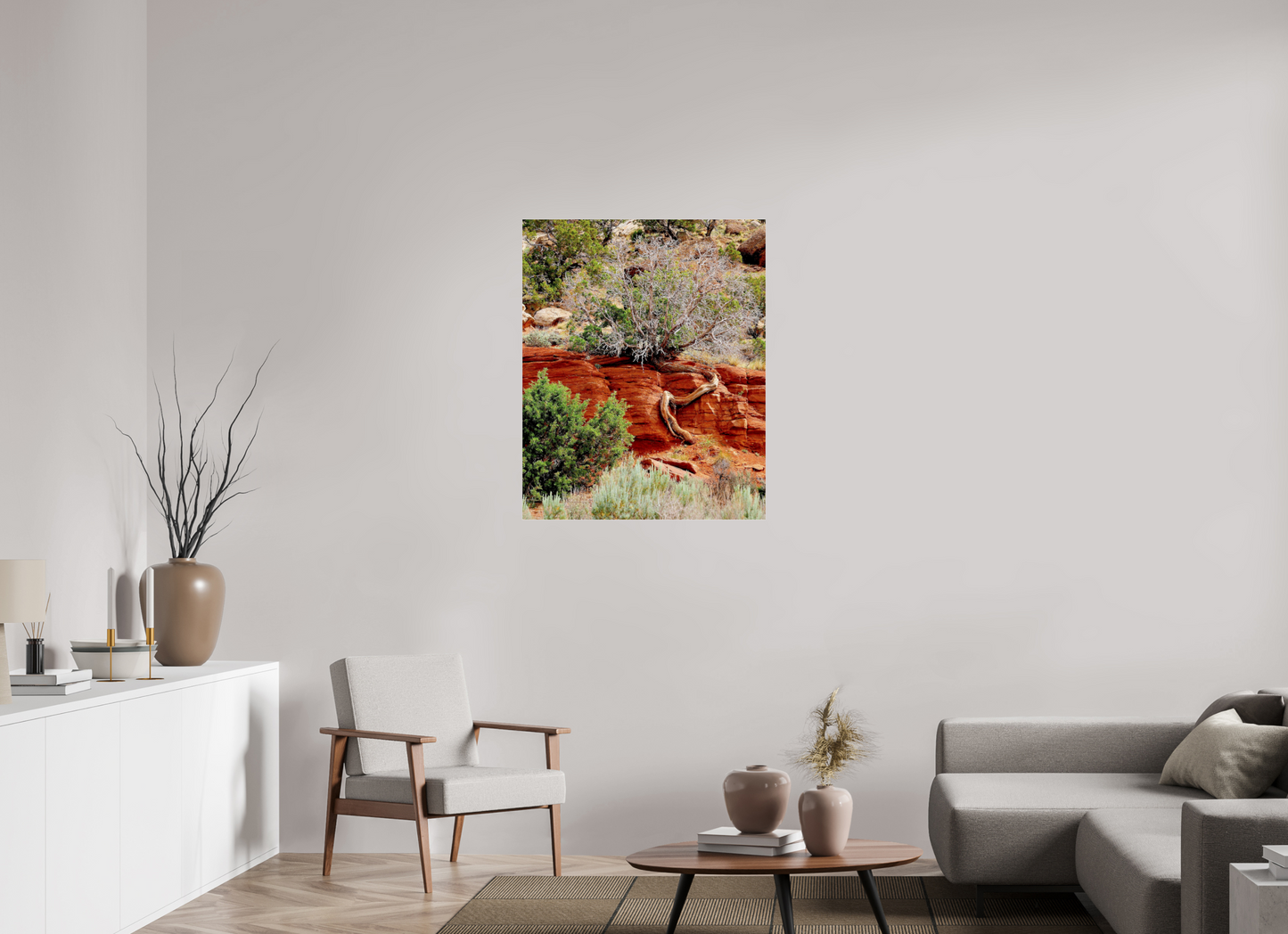 Resilient Roots – Twisted Tree in Red Rock Desert Fine Art Print