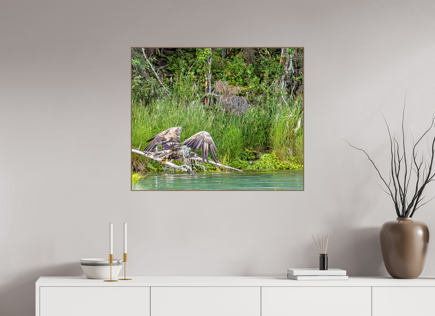 Skimming the Wild – Juvenile Bald Eagle Over the Kasilof River, Nature Photography Print
