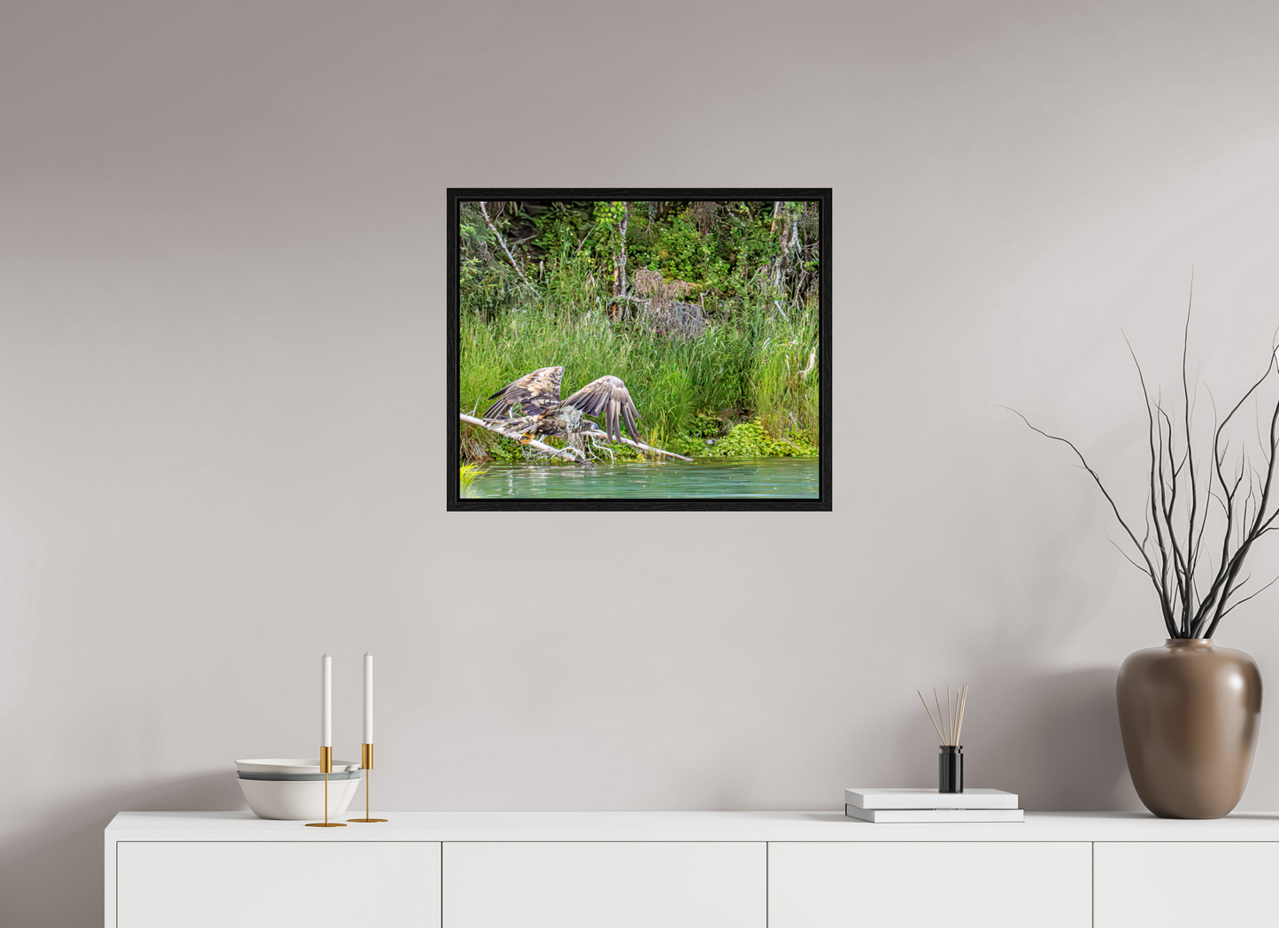 Skimming the Wild – Juvenile Bald Eagle Over the Kasilof River, Nature Photography Print
