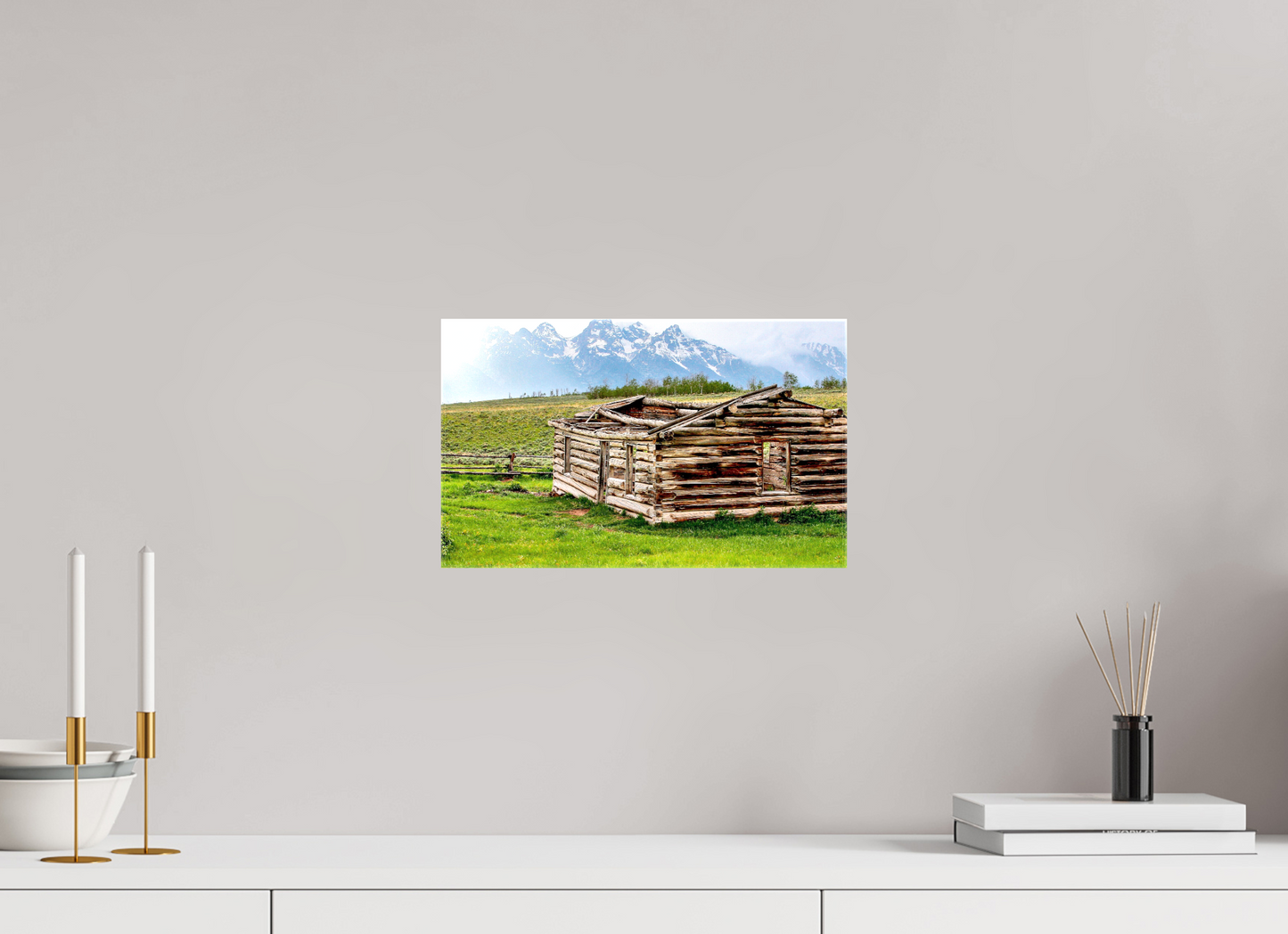 13.2 x 8″, Print on Canvas - ready to hang or set on a shelf The Cabin - Echoes of Jackson Hole Wyoming Nature Photography Print