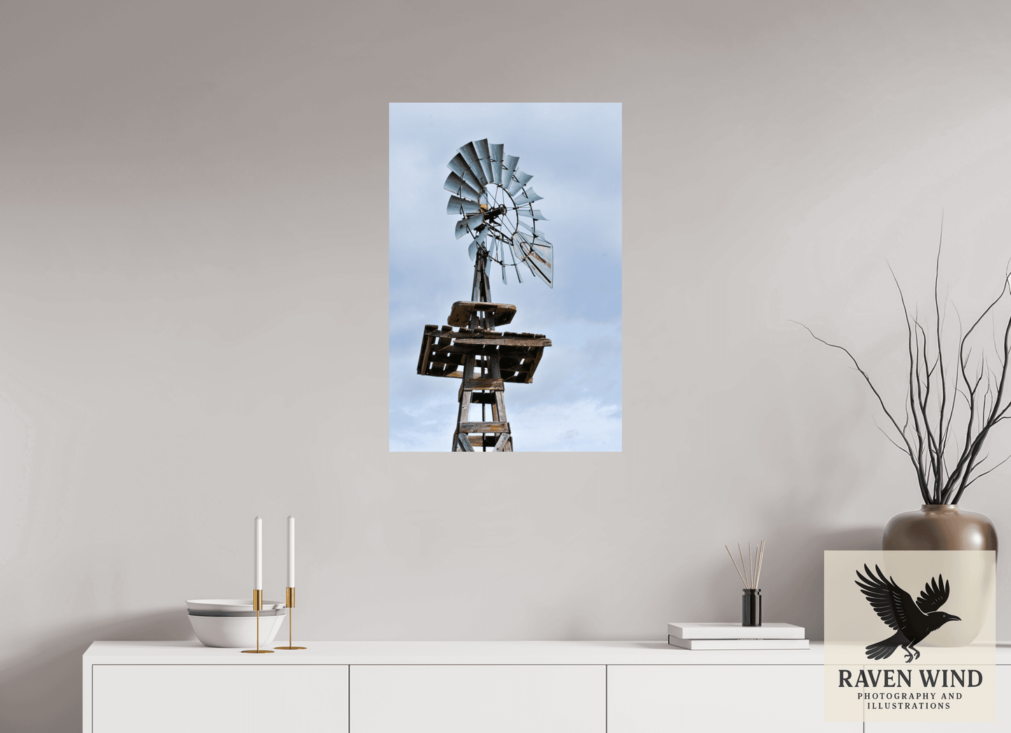 20 x 30″, ChromaLuxe HD Metal Print - ready to hang Rustic Windmill - Tribute to Americana Nature Photography Print