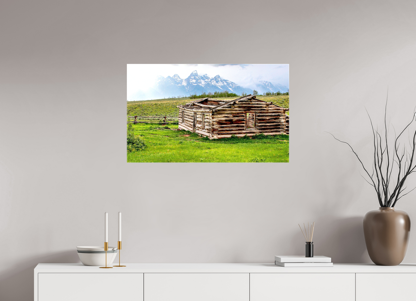 33 x 20″, Print on Canvas - ready to hang or set on a shelf The Cabin - Echoes of Jackson Hole Wyoming Nature Photography Print