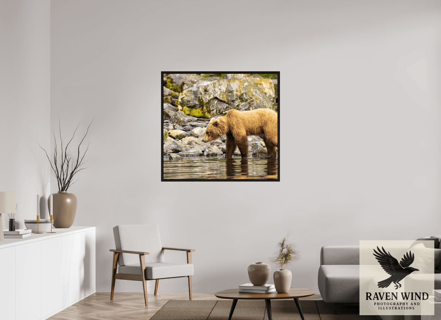 42.2 x 39″, Floater Frame - black oak frame - ready to hang Looking for Dinner Nature Photography Print