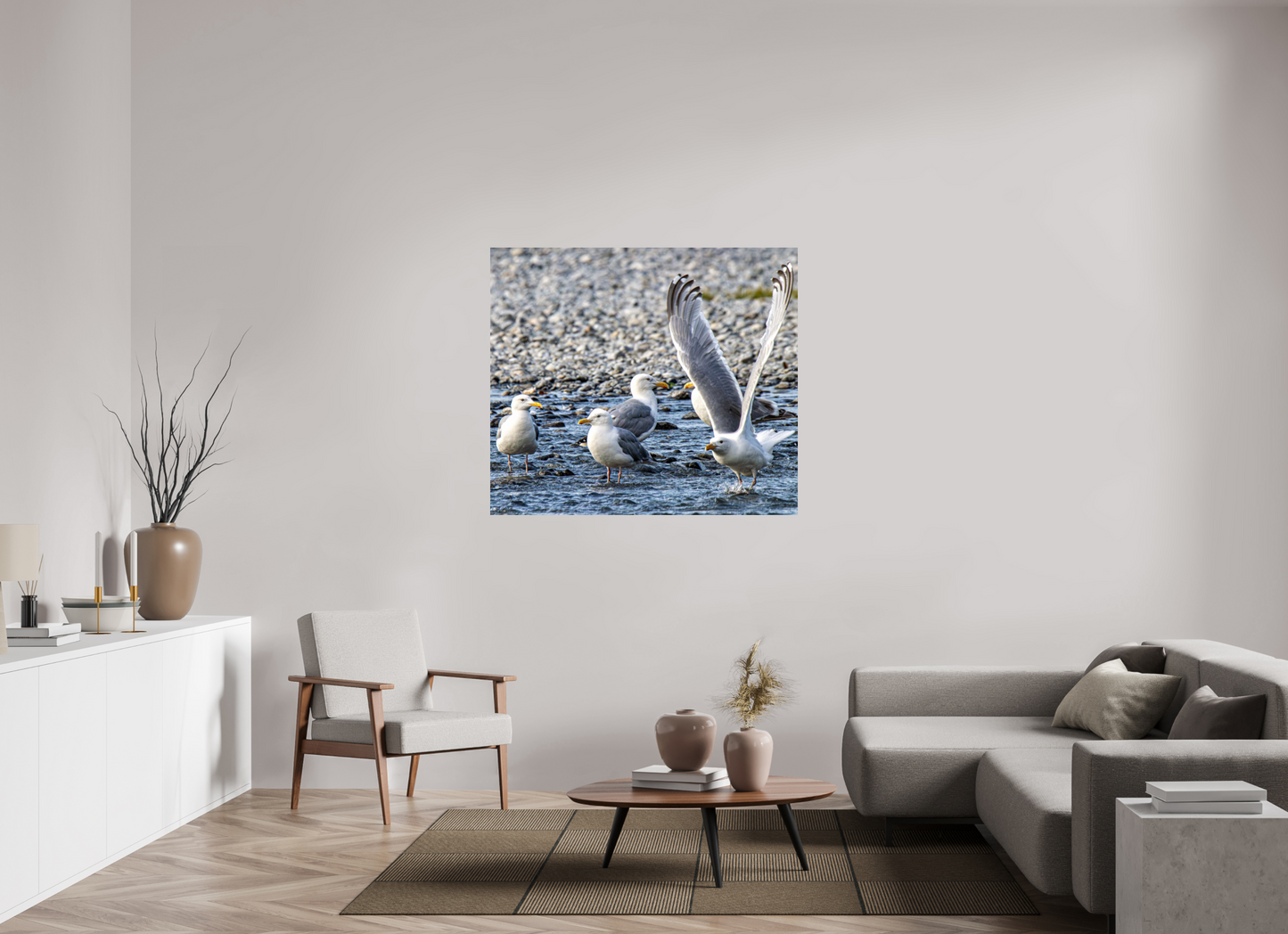 Wings in Motion – Seagulls on the Kasilof River, Alaska Nature Photography Print