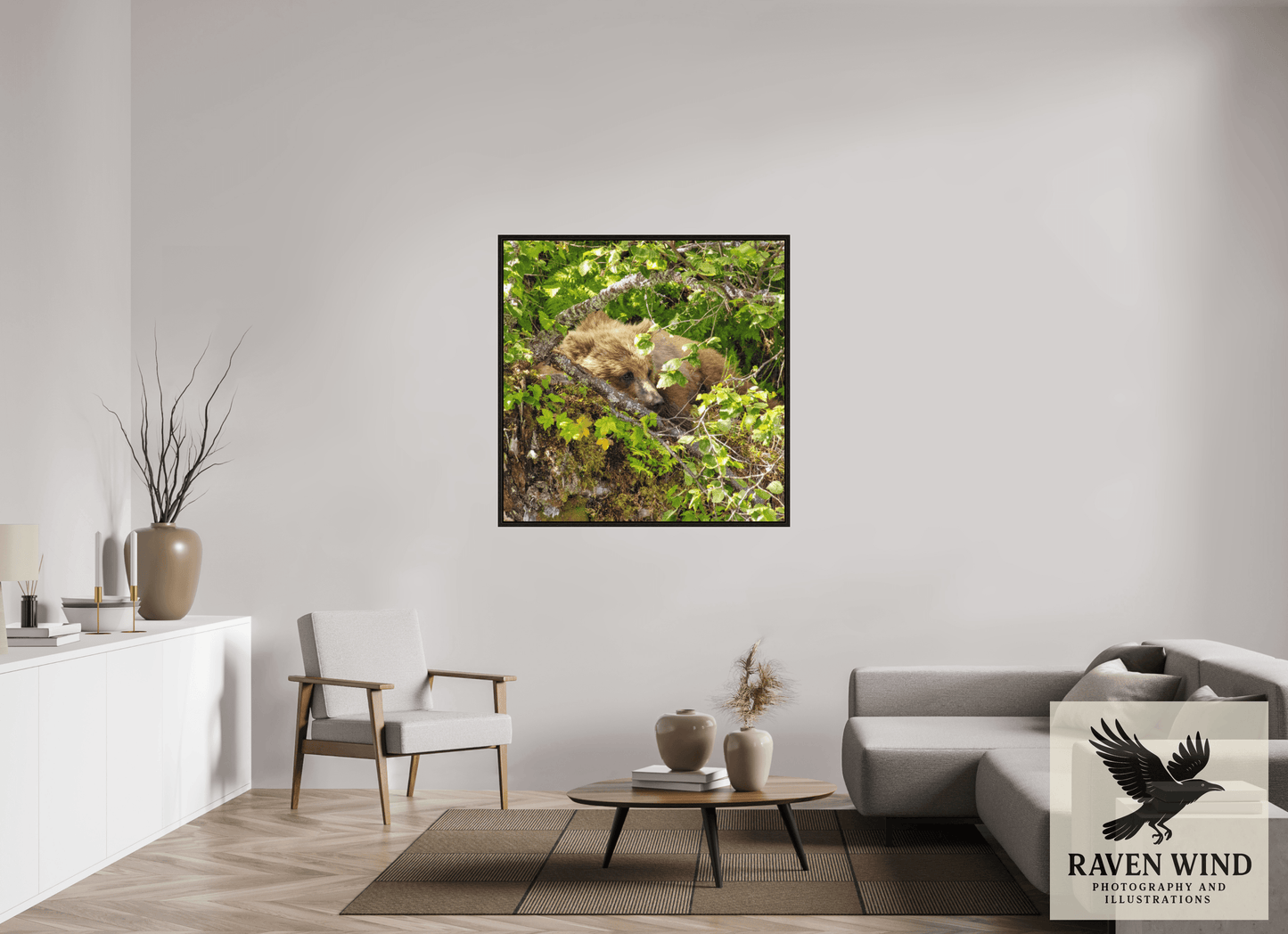 45 x 45″, Floater Frame - black oak frame - ready to hang Hide and Peek Nature Photography Print