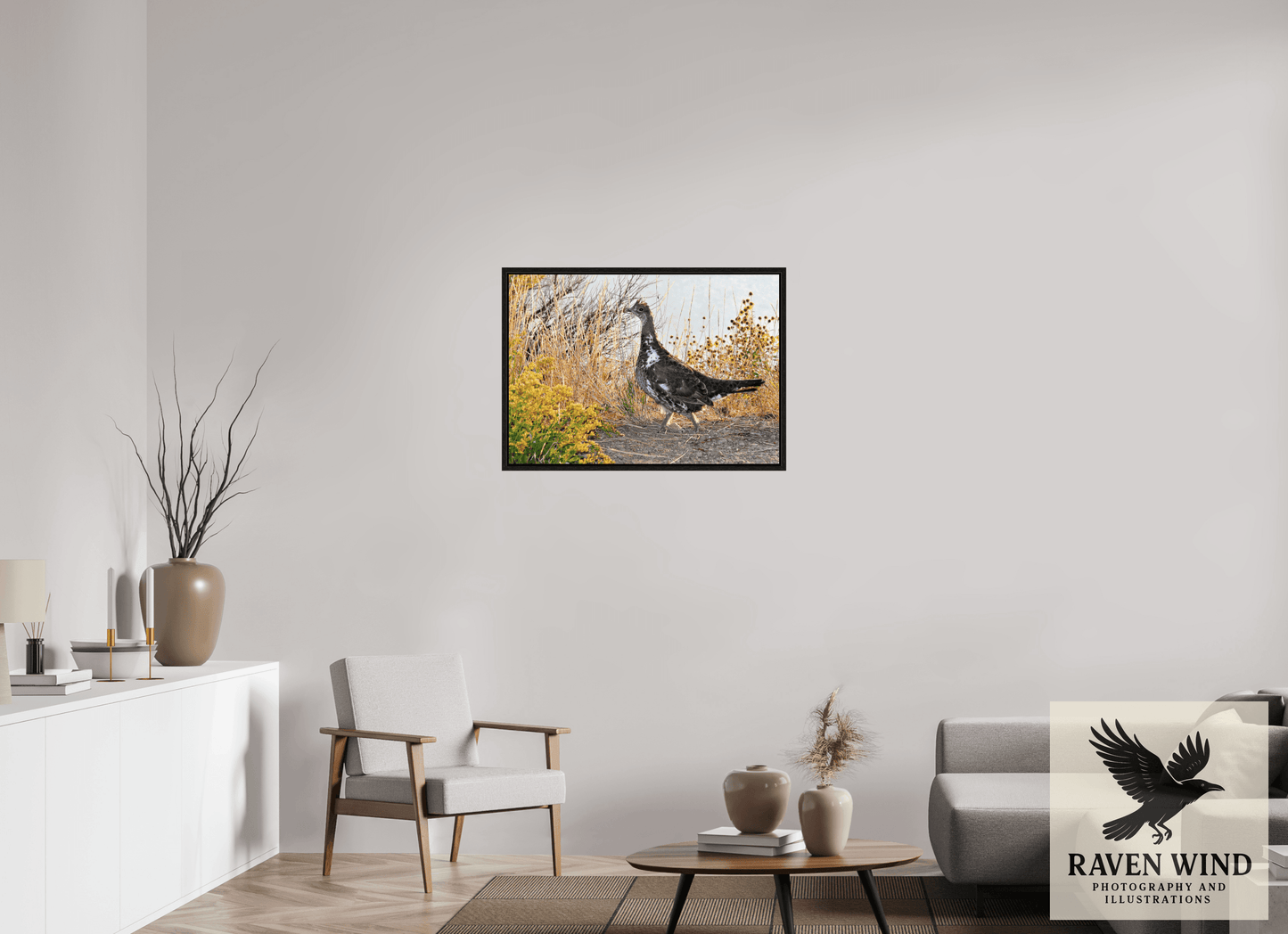 34.3 x 24″, Floater Frame - black oak frame - ready to hang Grounded Grace - a Wild Grouse Nature Photography Print
