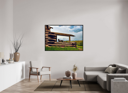 60 x 40″, Floater Frame with Black Oak Frame - ready to hang Cabin with a View Nature Photography Print