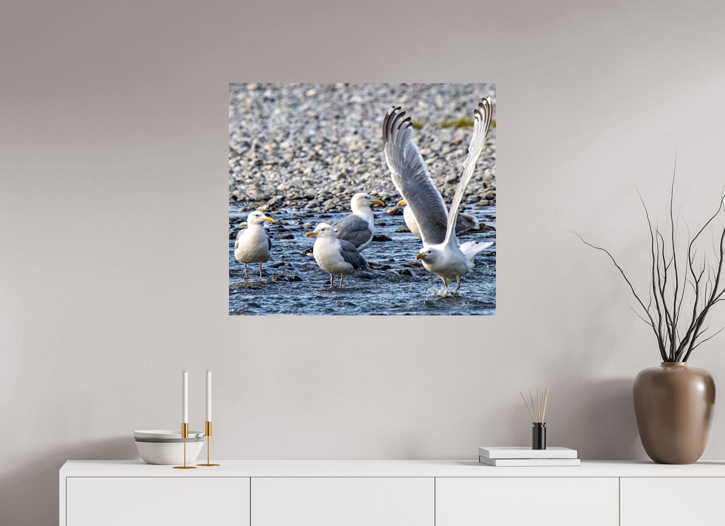 Wings in Motion – Seagulls on the Kasilof River, Alaska Nature Photography Print
