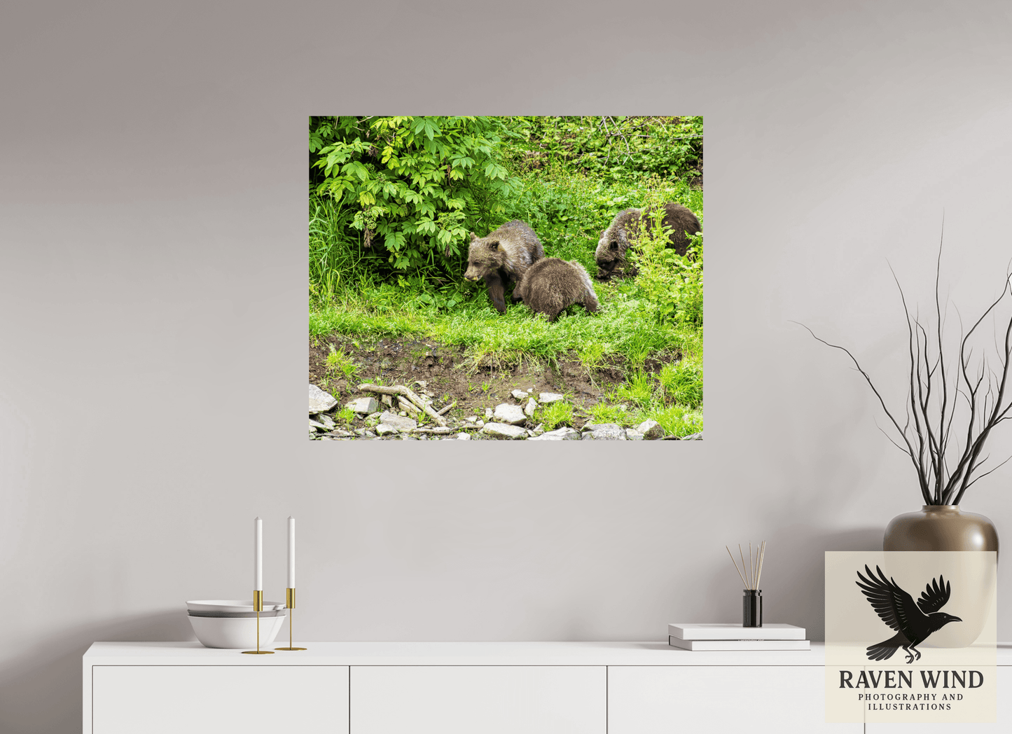 34 x 28″, Fine Art Print on Photo Rag Baryta - unframed (email for frame options) Brown Bear Triplets Nature Photography Print