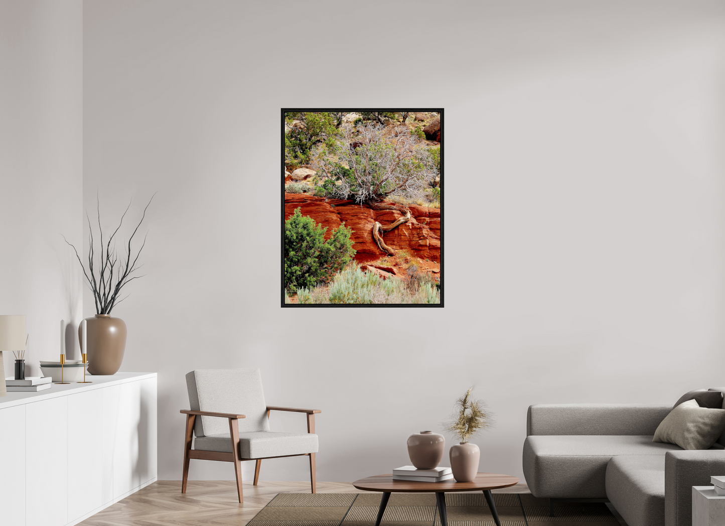 Resilient Roots – Twisted Tree in Red Rock Desert Fine Art Print