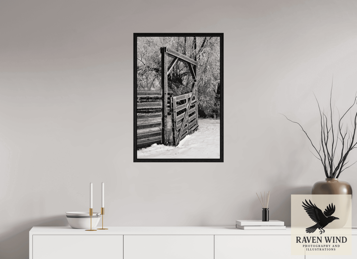 Raven Wind Photography & Illustrations-Winter Gate Black and White Fine Art Nature Print -