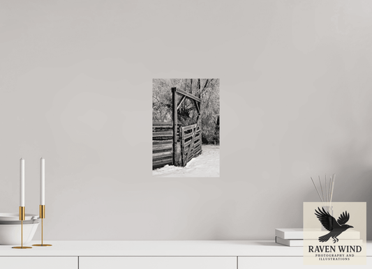 Raven Wind Photography & Illustrations-Winter Gate Black and White Fine Art Nature Print -