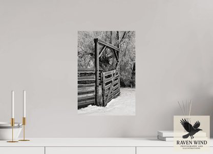 Raven Wind Photography & Illustrations-Winter Gate Black and White Fine Art Nature Print -
