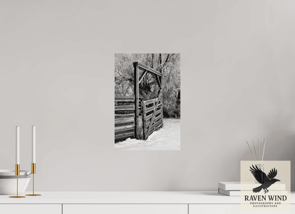 Raven Wind Photography & Illustrations-Winter Gate Black and White Fine Art Nature Print -