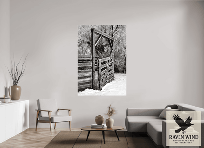 Raven Wind Photography & Illustrations-Winter Gate Black and White Fine Art Nature Print -