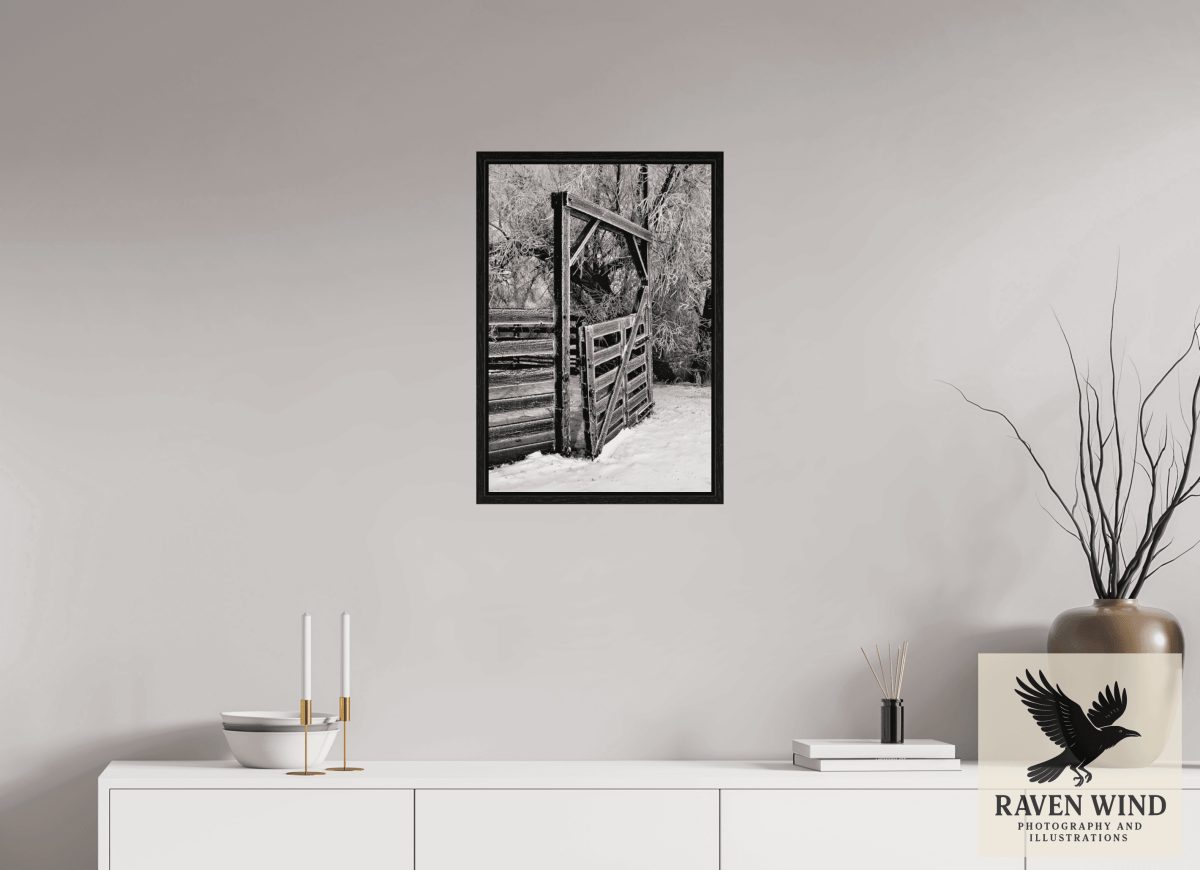 Raven Wind Photography & Illustrations-Winter Gate Black and White Fine Art Nature Print -
