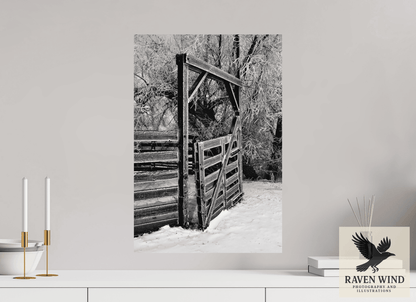 Raven Wind Photography & Illustrations-Winter Gate Black and White Fine Art Nature Print -