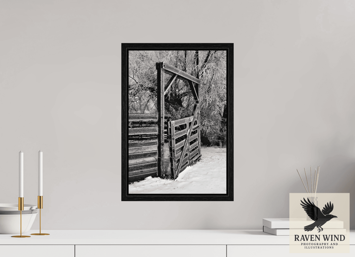 Raven Wind Photography & Illustrations-Winter Gate Black and White Fine Art Nature Print -